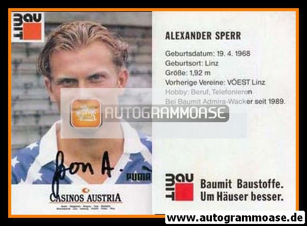 Autogramm Fussball | FC Admira Wacker Wien | 1990 | Alexander SPERR